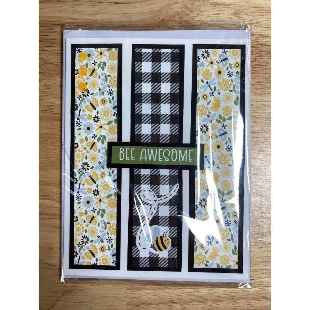 Bee & Flowers Greeting Card - Handmade A2 Card – All Occasion Blank Card